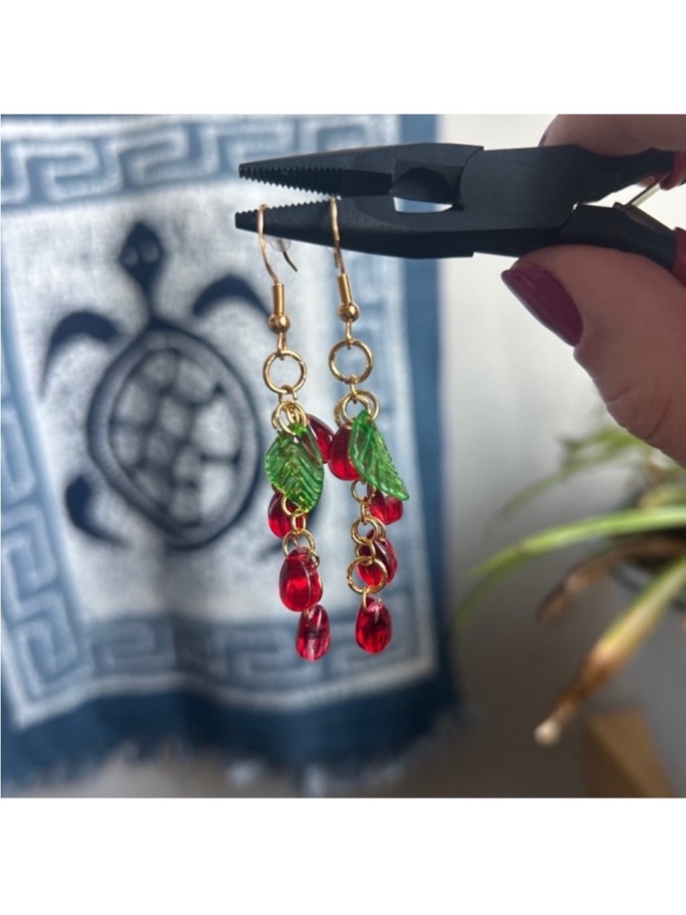 Handmade Gold Pomegranate Dangly Gold Earrings